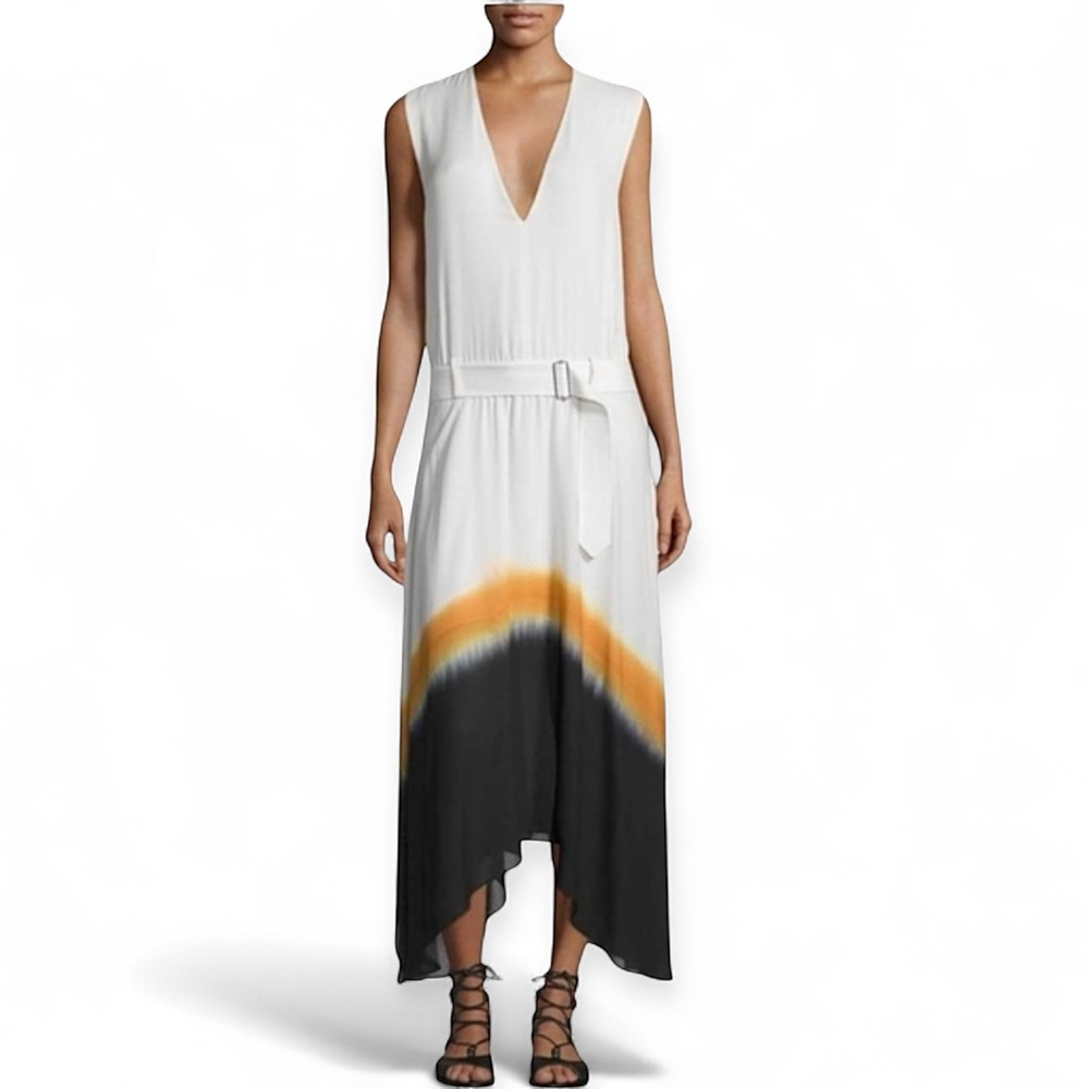 A.L.C. Women's Silk Maxi Dress Size 6 Sleeveless Belted V-Neck